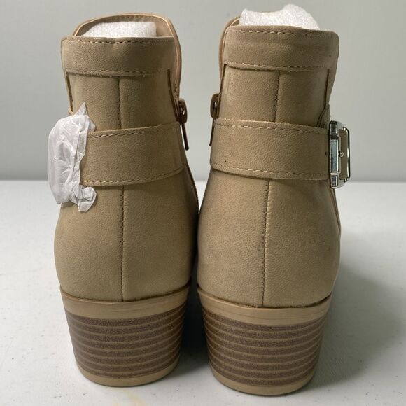 Mia Katrine Perforated Low Stack Heel Vegan Ankle Bootie Strap Buckle Size Zip - Picture 3 of 14